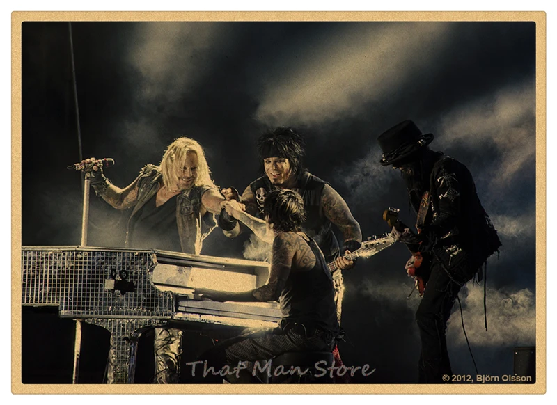Motley Crue винтажная Ретро рок-группа музыкальная гитара матовая крафт-бумага античный плакат Настенная Наклейка домашний декор 42*30 см