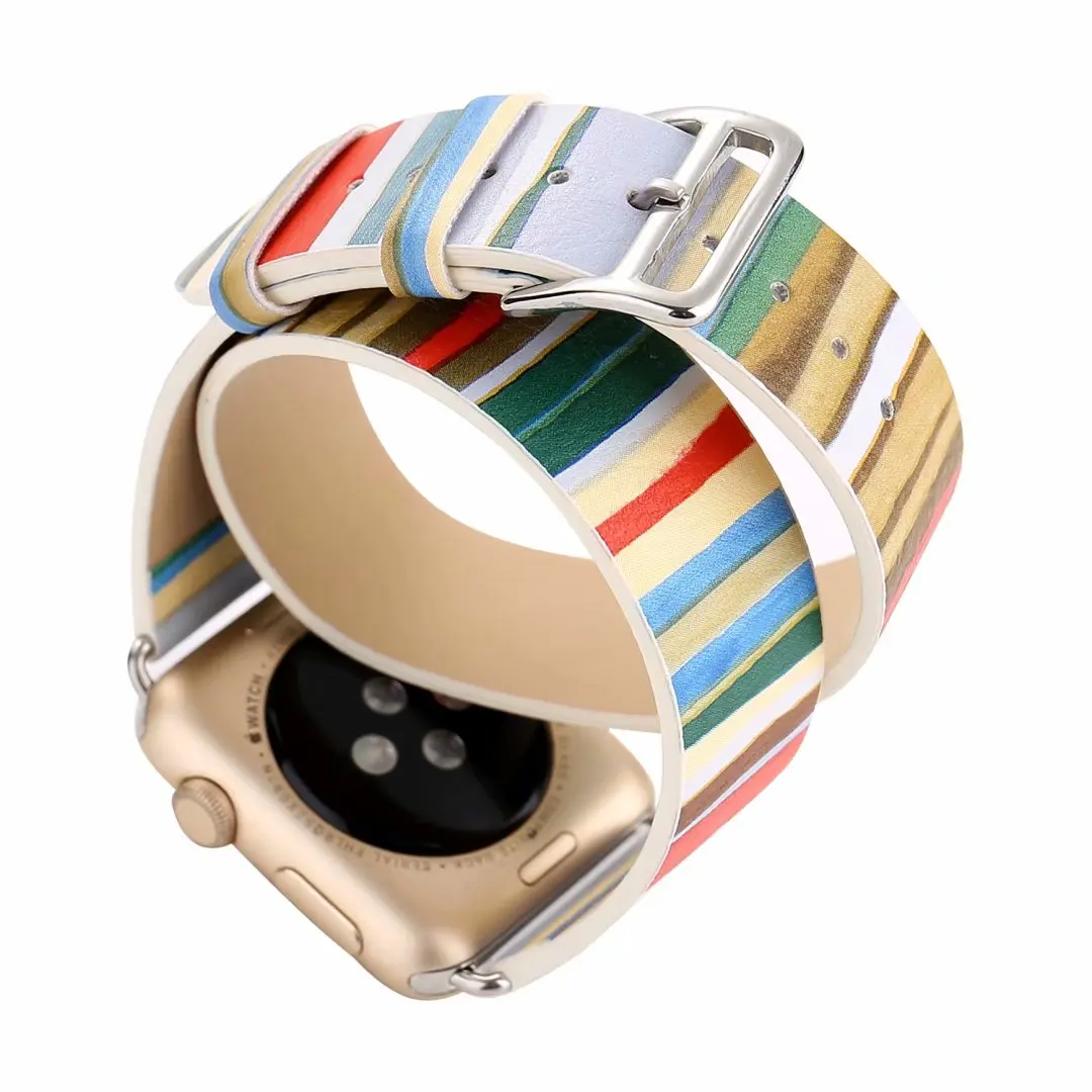 Ремешок из натуральной кожи с двойным круговым браслетом Для Apple watch band 4 44/40 мм цветной ремешок для iwatch series 3/2/1 42/38 мм