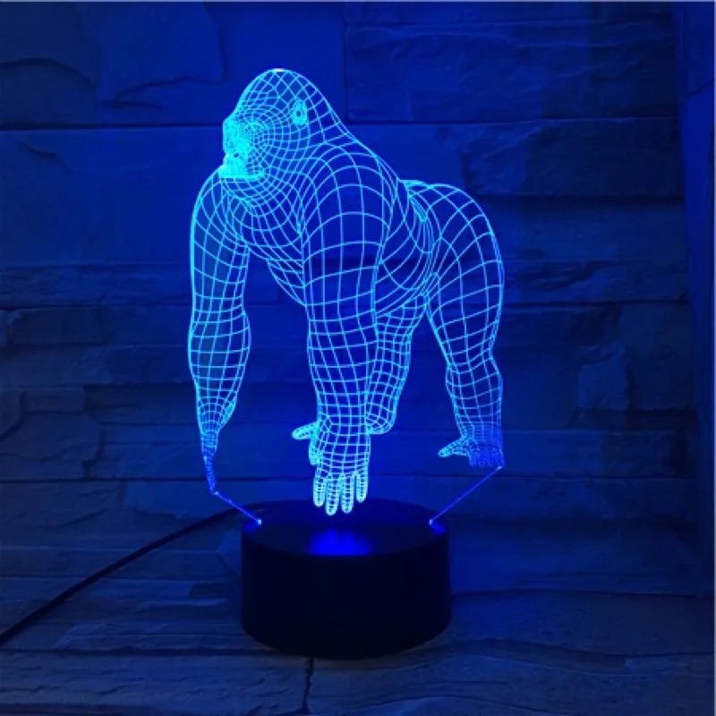 

Animal Orangutan Hylobatidae Monkey 3D Lamp RGB LED USB Illusion Night Light Multicolor Touch Remote Luminaria Table Kid Toy
