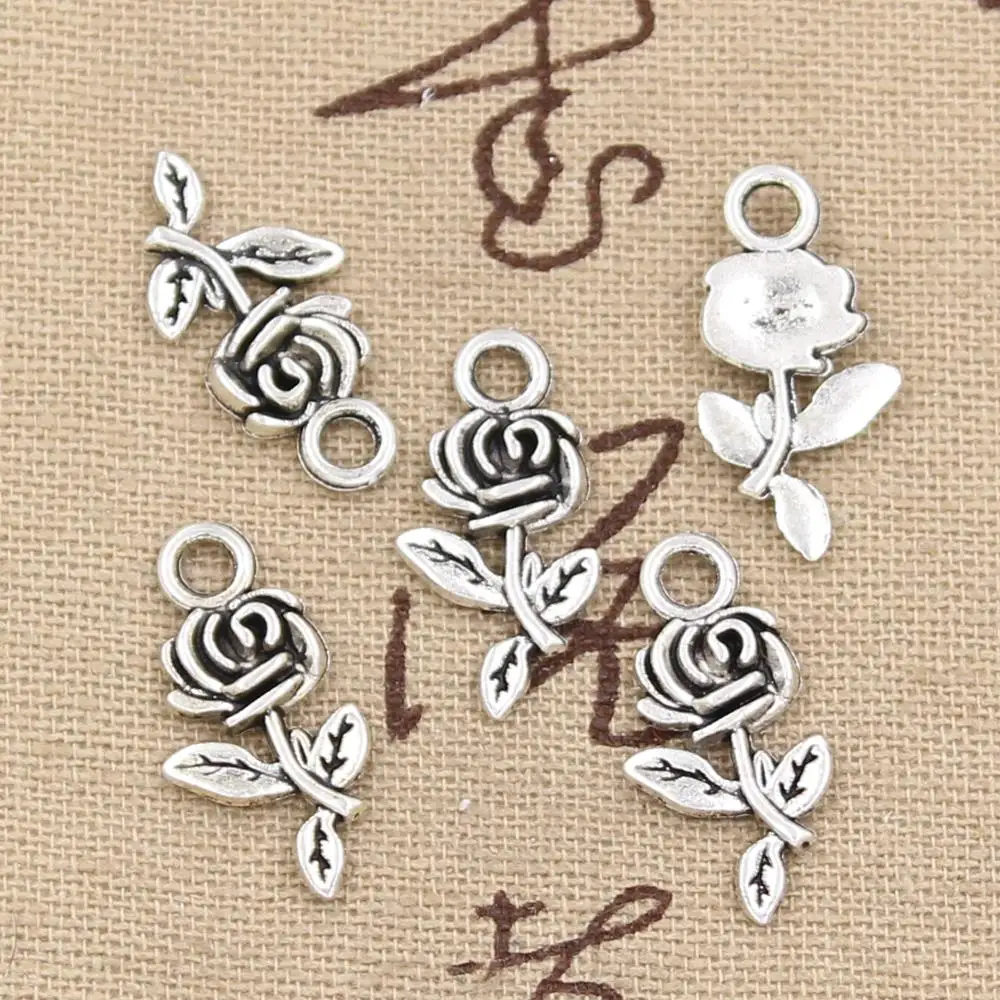 20pcs Charms Flower Rose 21x13mm Antique Making Pendant fit Vintage Tibetan Bronze Silver color DIY Handmade Jewelry | Украшения и