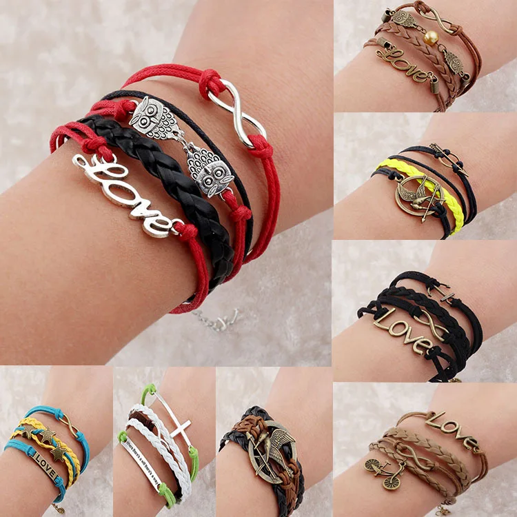 Винтаж Плетеный Якоря Руль bracelete сердце Любовь лучший друг Кожаный Браслет