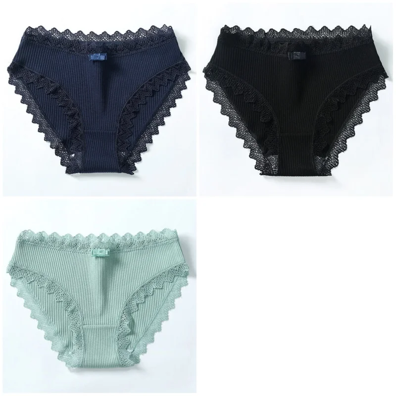 Black navyblue green 3 шт., трусы для женщин, хлопковое кружевное сексуальное нижнее белье, женское повседневное нижнее белье, трусы для девушек, мягкие женские трусы, интимное белье - Цвет: Black navyblue green