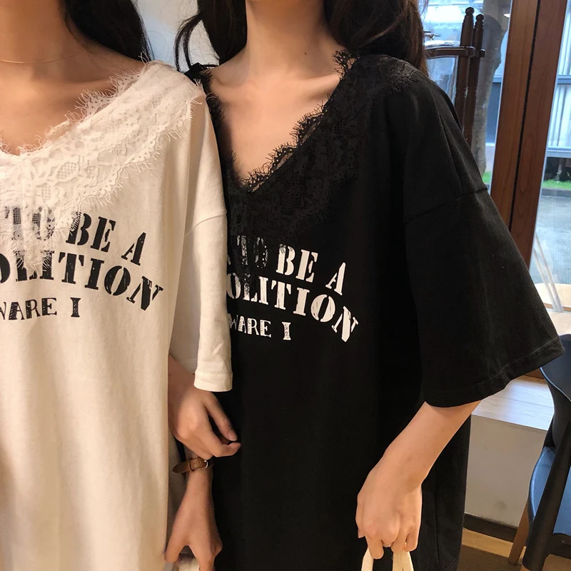 Harajuku сексуальные кружевные женские футболки Ulzzang летние с коротким рукавом