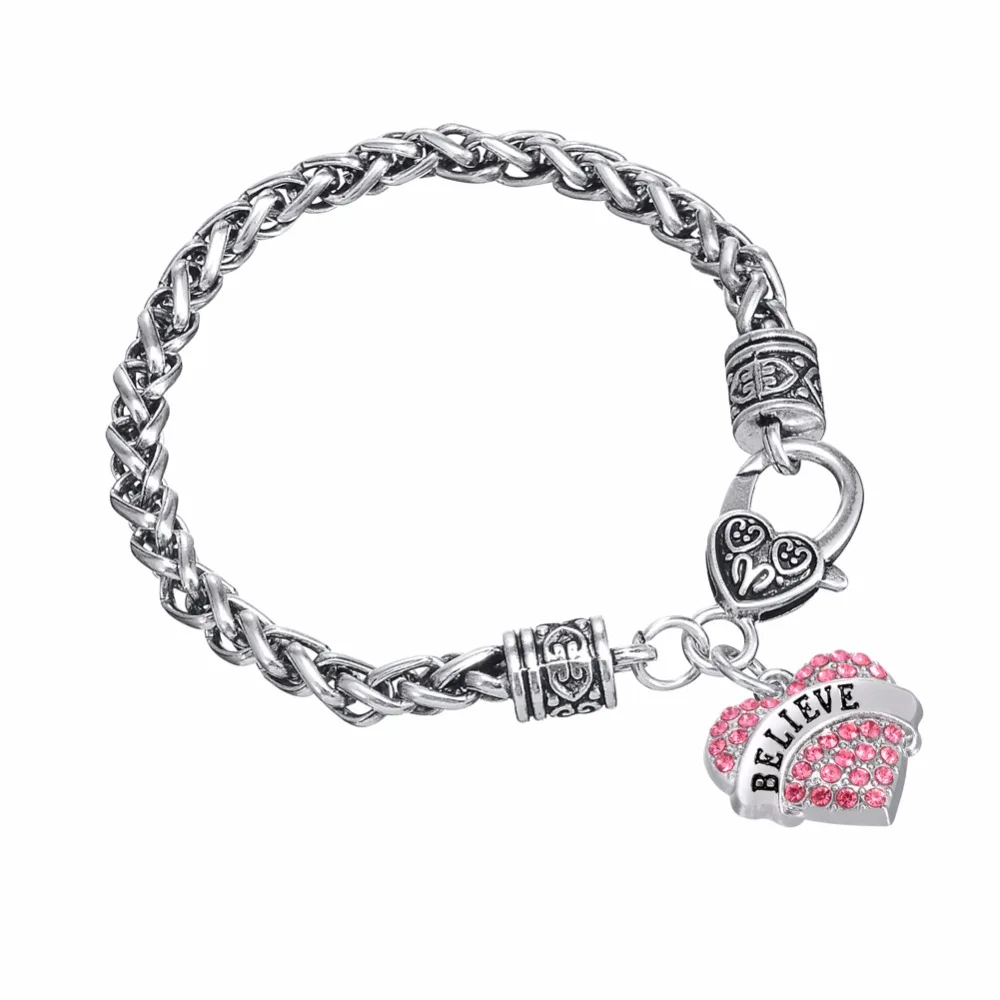Браслет Fishhook BELIEVE из античного серебра белого/розового/голубого кристалла стразы