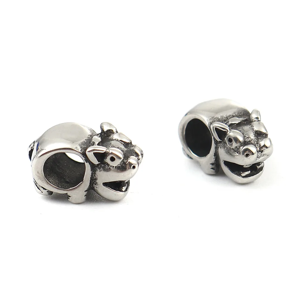 Doreen Box модные 304 3D бусины из нержавеющей стали бегемот животное серебряный цвет 14