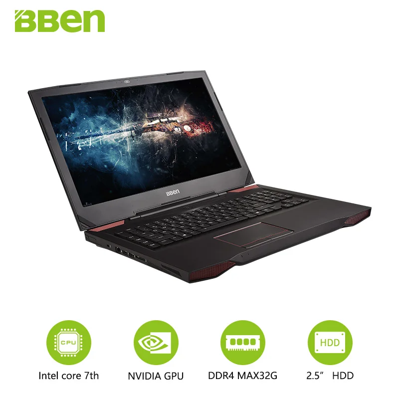 

BBEN G17 17.3 Inch Laptop 16G RAM 256G SSD 1TB HDD Ultrabook Windows10 Intel I7 7700HQ Nvidia GDDR5 6G RAM FHD Backlit Keyboard