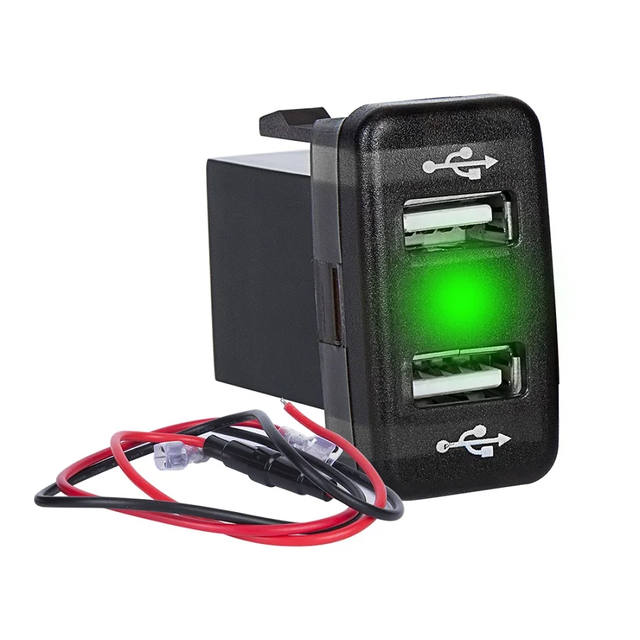 Small Green Двойное автомобильное зарядное устройство USB светодиодный выход питания с предохранителем 12-24V 5V 4.2A USB более быстрое зарядное устройство USB разъем порт для Toyota Corolla - Название цвета: Small Green
