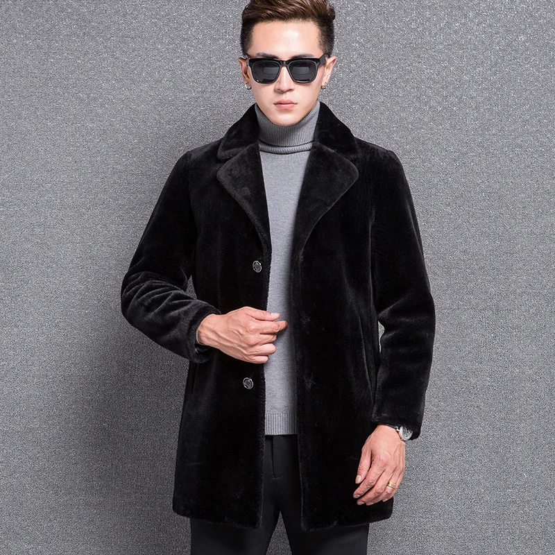 Новинка 1766 модное мужское зимнее пальто одежда из овчины и длинное шерстяное