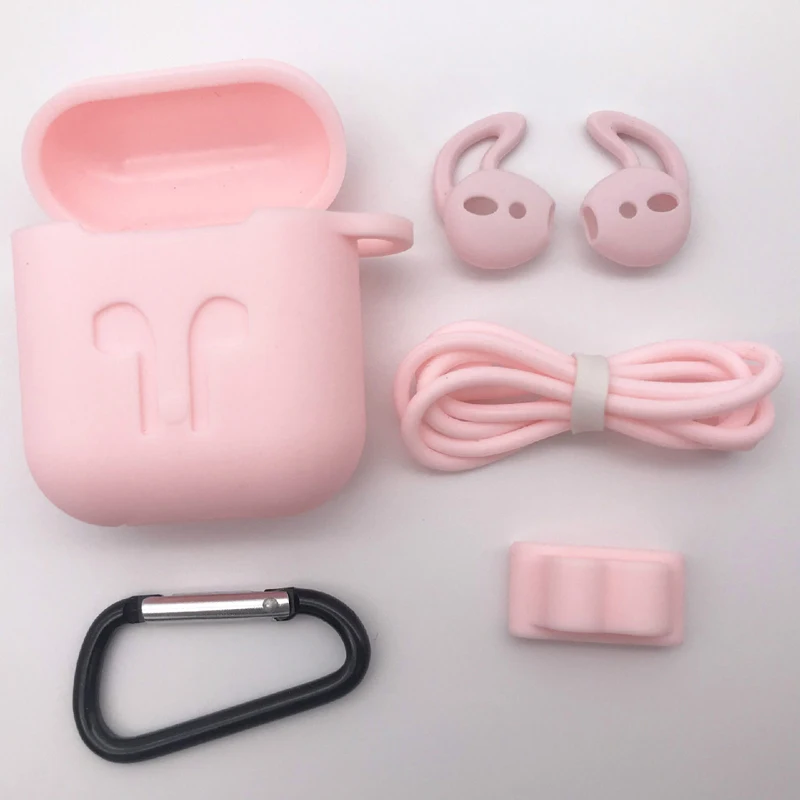 Pink 5 в 1 защитный набор силиконовый чехол+ алюминиевый крючок+ силиконовая Ушная крышка+ анти-потеря Strape+ ремешок для часов для Apple Bluetooth Airpods - Цвет: Pink