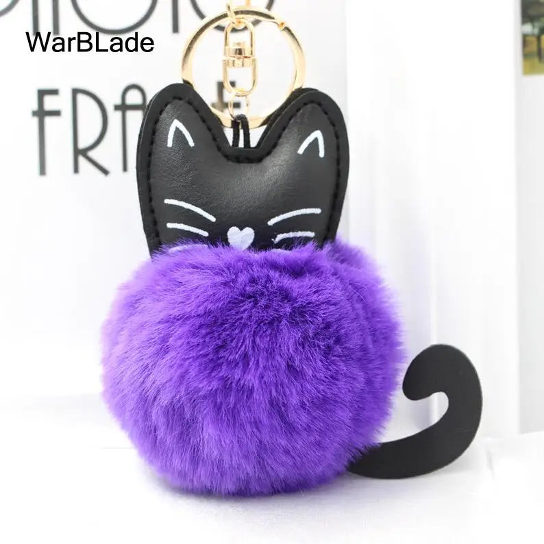 purple WarBLade милый помпон пушистый кот брелок пушистый кролик меховой шар брелок Porte Clef для женщин сумка автомобильный брелок, рождественские подарки - Цвет: purple