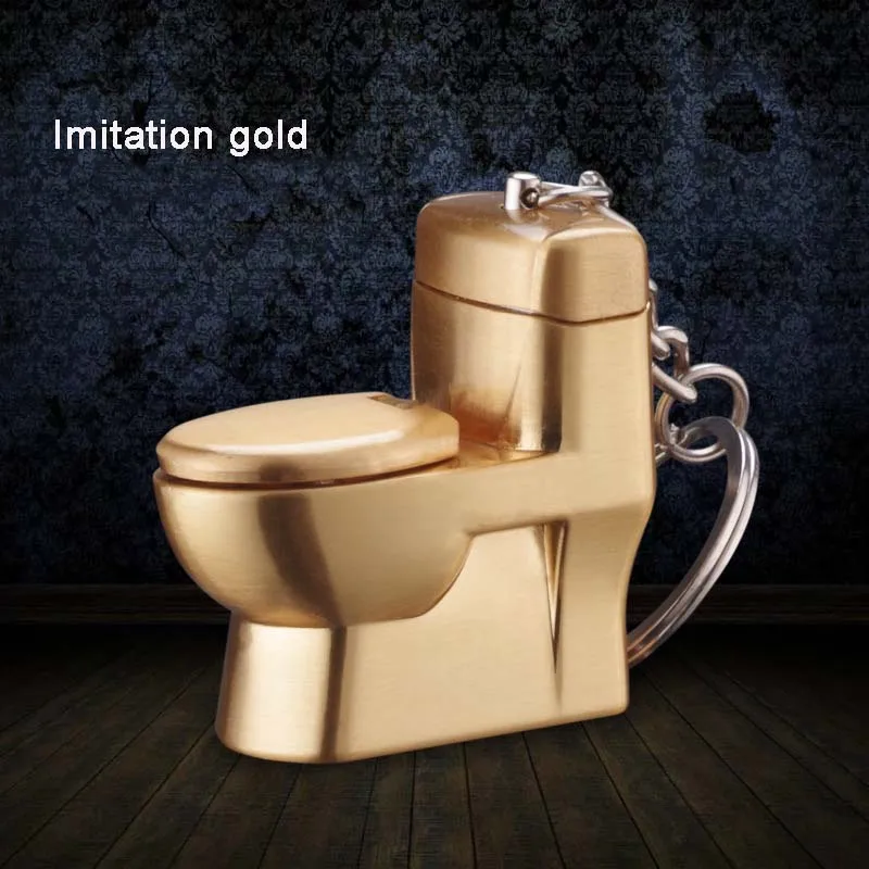 Imitation gold Мини креативная Бутановая Зажигалка в форме туалета, металлические газовые зажигалки с брелком, аксессуары для сигарет, гаджеты для мужчин - Цвет: Imitation gold