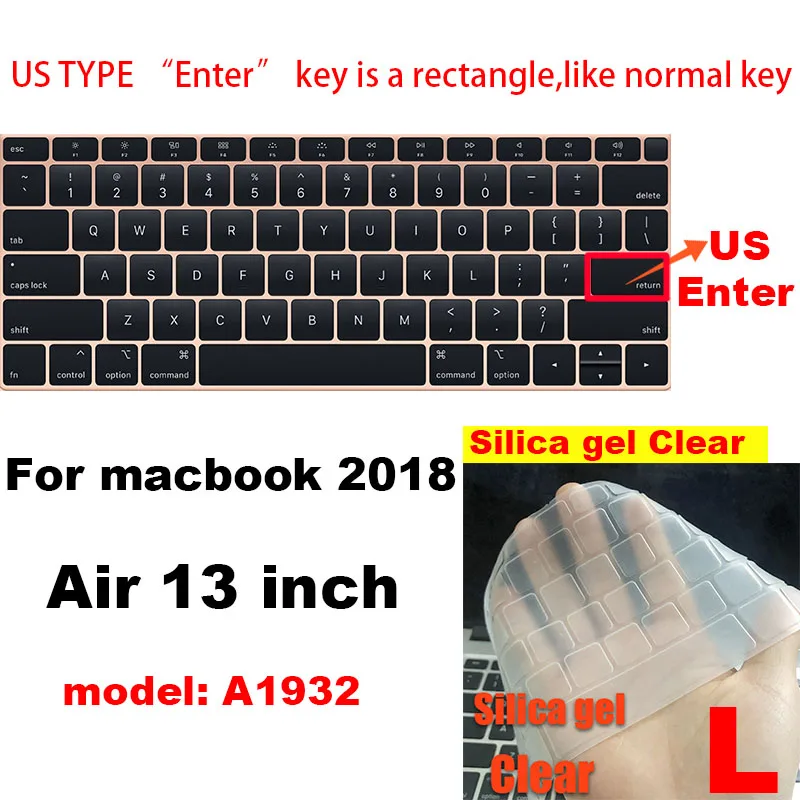 Для Apple Macbook air pro retina EU/US версия A1466/1502/1398/1534/1990 Клавиатура Чехол Silica гелевый из термопластика прозрачный протектор пленка