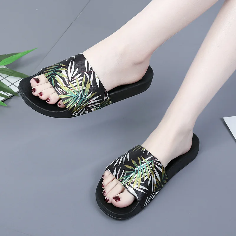 2018 New Design Bamboo Leaves Summer Vacation Slippers Lovely Women Big Size 36-41 Outside Beach Shoes Comfortable Home | Обувь