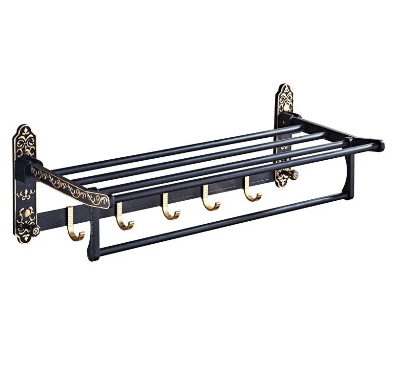 Black European Restore Ancient Ways Fold Towel Frame Bath TOILET Luggage Carrier Space Aluminum Shower Room Pendant | Обустройство
