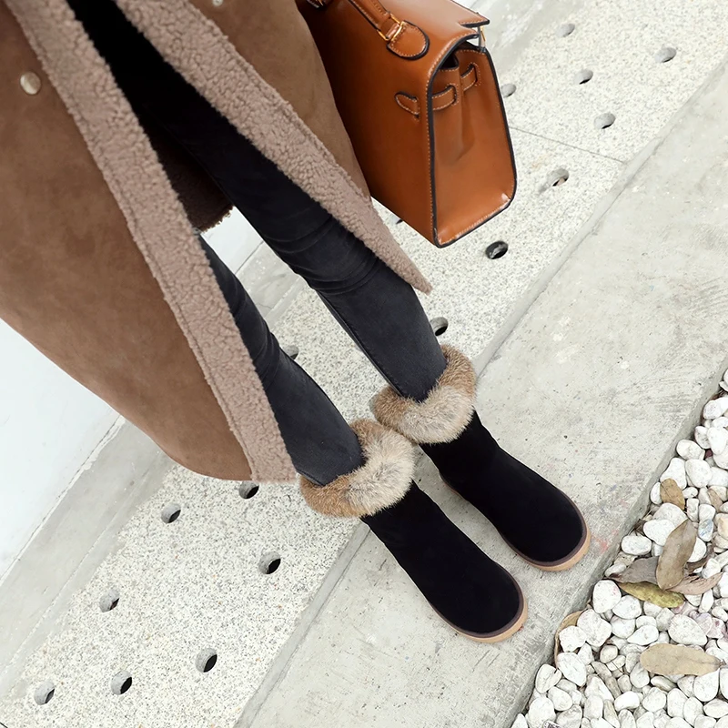 ASILETO snow boots real rabbit fur warm winter shoes ladies ankle boots for women footwear botas bottes feminina S845