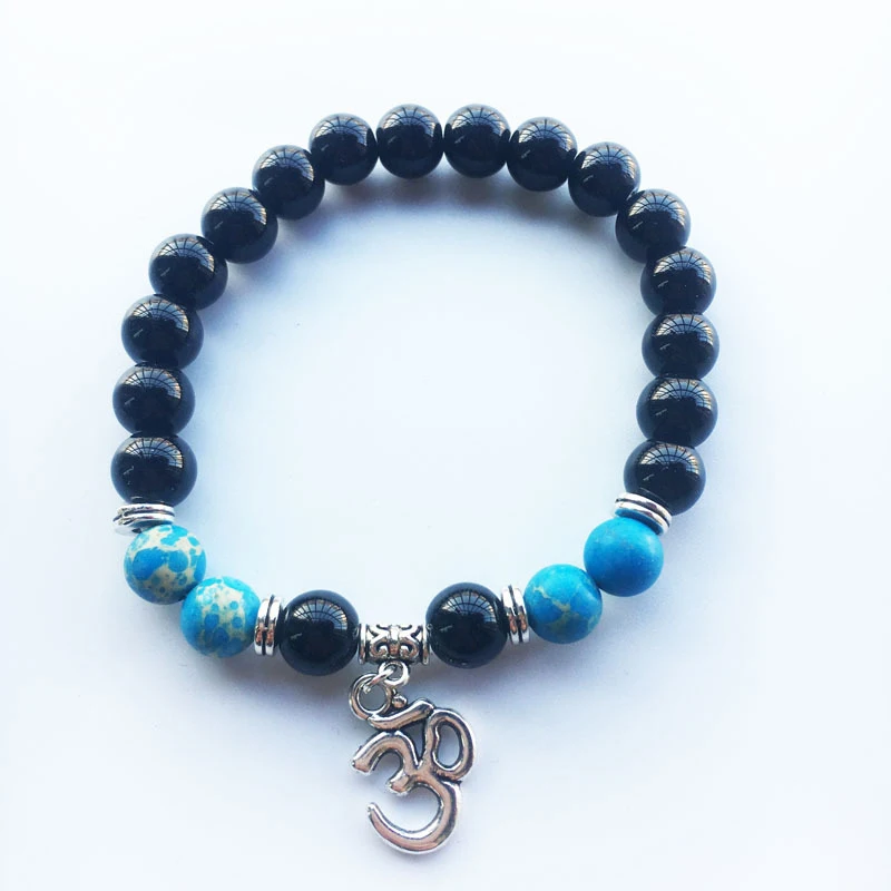 Hot Sale Natural Blue Stripes Marble Bracelet 3D letter Pendant Beads Fashion Jewelry for Women | Украшения и аксессуары