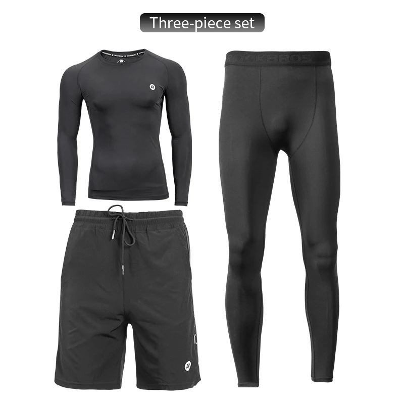 Three-piece set 1 ROCKBROS, мужские спортивные костюмы, наборы для бега, быстросохнущие, впитывающие пот, спортивный костюм для бега, тренировок, тренажерного зала, фитнеса, спортивные костюмы, наборы для бега - Цвет: Three-piece set 1