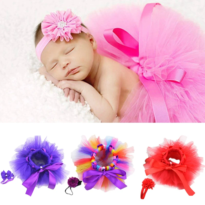 Baby Tutu Skirts With Headband Newborn Infant Adjustable Tulle Fluffy Skirt Bebe Girls Pettiskirts Birthday Costumes Photo Props