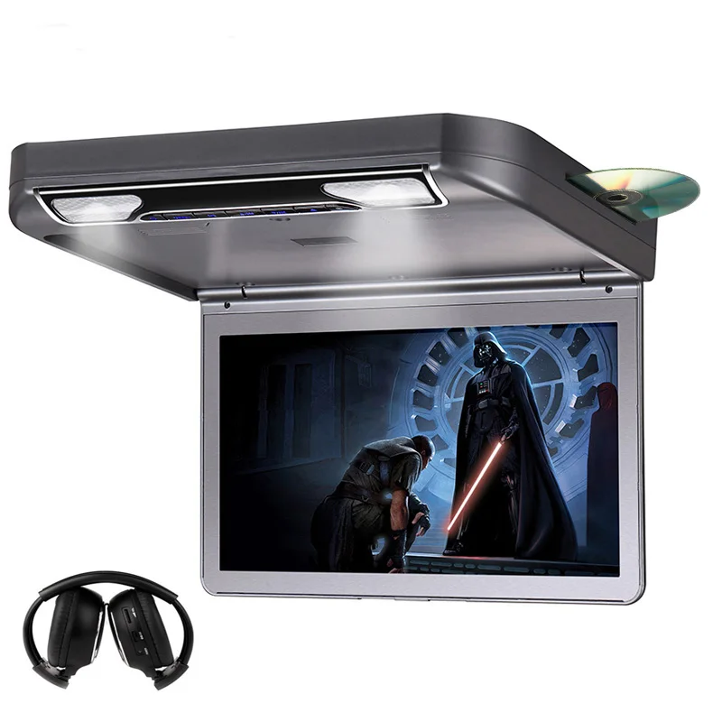 Gery with headphone 13,3 дюймовый потолочный телевизионный для автомобиля HD 1080P TFT широкий цифровой автомобильный экран Автомобильный dvd-плеер с USB/SD/HDMI/IR/FM передатчик MP5 плеер - Цвет: Gery with headphone