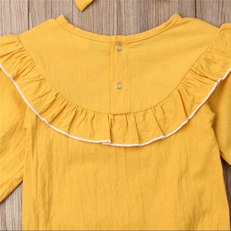 

Newborn Baby Girl Clothes Solid Bodysuits Headband Long Sleeve Ruffle Bodysuit Playsuit Kids Autumn Jumpsuit Baby Clothing 0-3Y