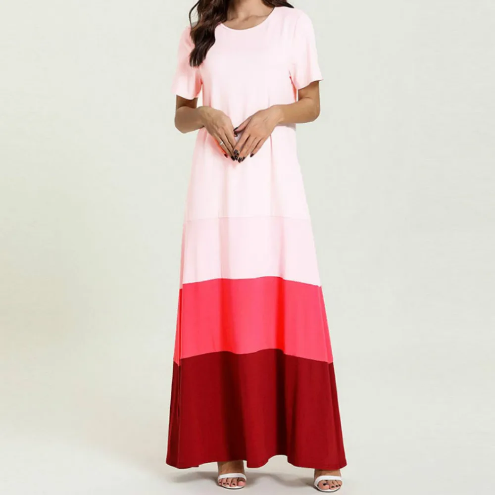 Abaya мусульманское длинное платье с коротким рукавом и круглым вырезом