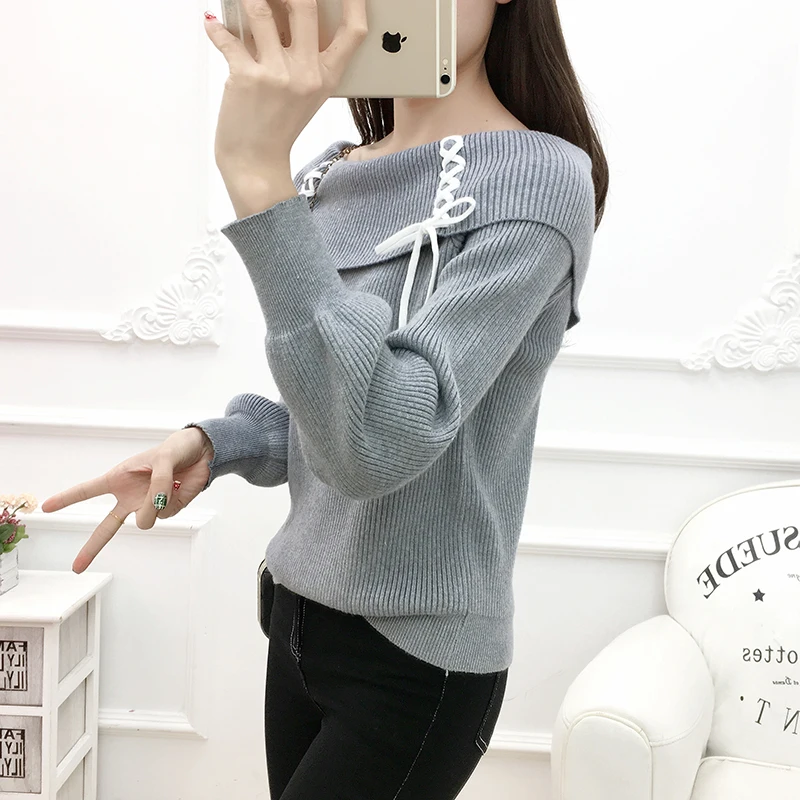 

Lantern Sleeves Sweater Women Knitting Autumn Winter Thick Sweater Loose Long Sleeve Pullovers Slim Sweaters LJ0979