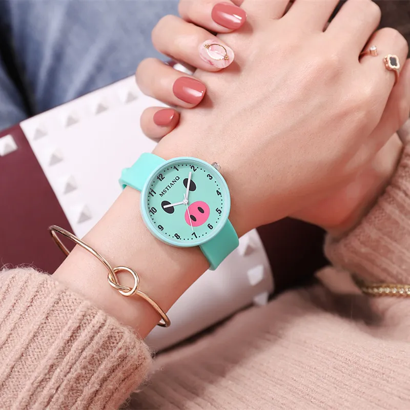 Literary young people trend versatile women's watches cartoon pig female students clock soft Rubber strap Ladies watch for women |