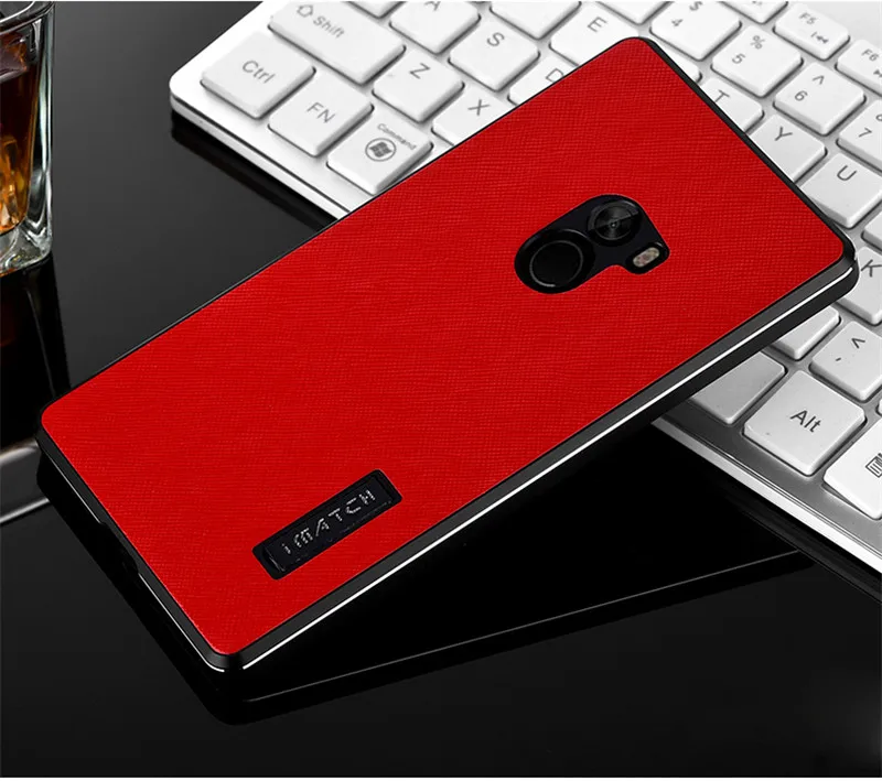 Кожаный чехол для телефона для Xiaomi Mi Mix 2 2s Роскошный Алюминиевый металлический бампер+ натуральная кожа задняя крышка чехол для телефона - Цвет: red black