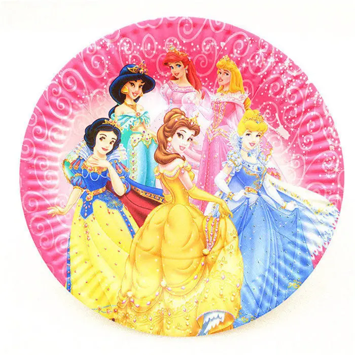 Plate-10Pcs Дисней Принцесса Тема Мультфильм партия набор воздушные шары посуда тарелка салфетки баннер день рождения коробка конфет детский душ вечерние украшения - Цвет: Plate-10Pcs