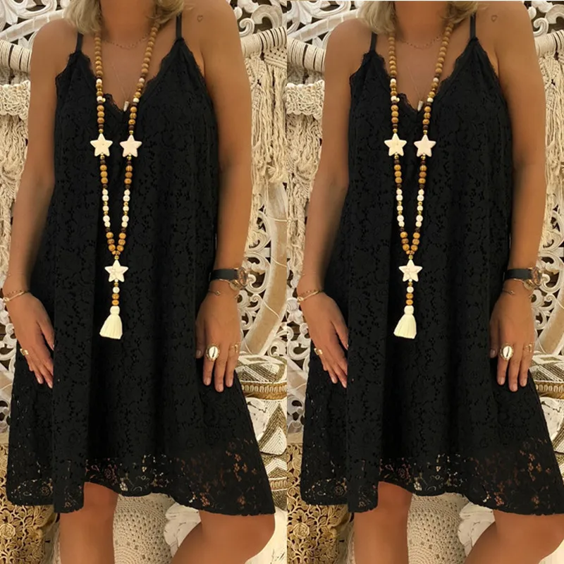 AIUJXK Summer Sleeveless White Lace Dress Women Spaghetti Strap Plus Size 5XL Casual Beach Ladies V Neck Vintage Dresses | Женская