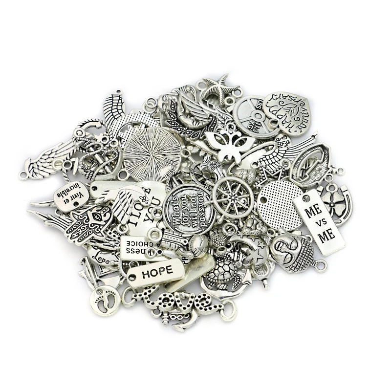 50 шт./лот Смешанные тибетские Посеребренные сердца Ангел Подвески Ювелирные