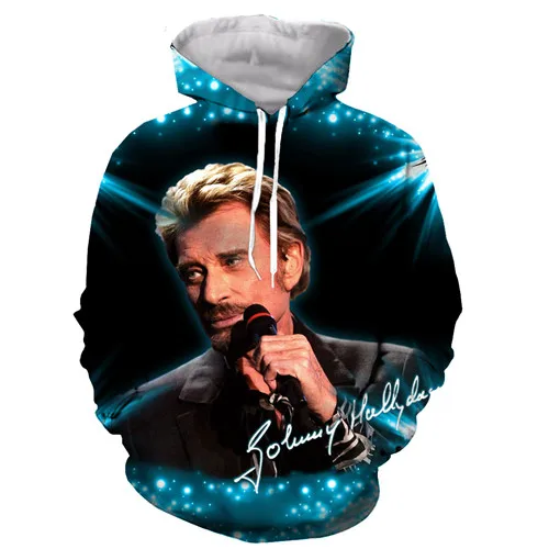 Забавная Мужская и Женская толстовка с капюшоном и 3D-принтом «Johnny Hallyday», модная толстовка с графическим принтом, Повседневная Уличная одежда, пуловер с капюшоном - Цвет: 1