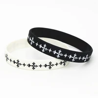 1pc jewelry casual cross silicone wristband black white sports rubber braceletsbangles simple religious charm gifts sh127