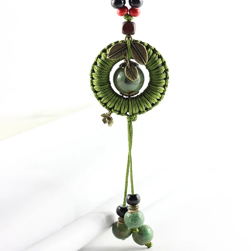 Богемное ожерелье с перьями цветок Массивное колье керамические круглые длинные