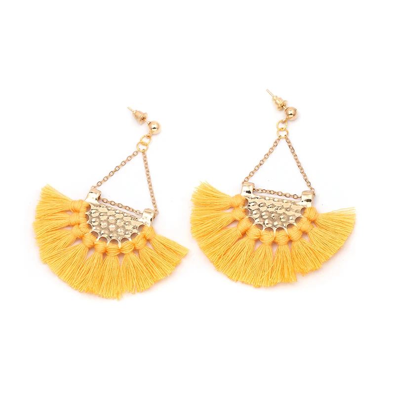 Веерообразные хлопковые кисточки богемные серьги для женщин этнические