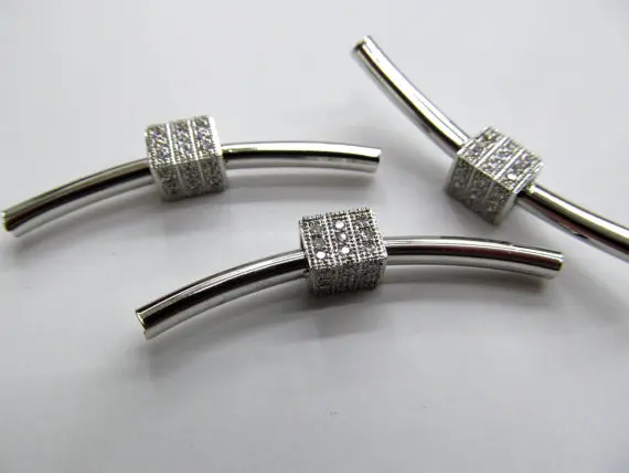 

AAA grade 40mm 12pcs pave metal spacer &cubic zirconia crystal bar tube box charm bead