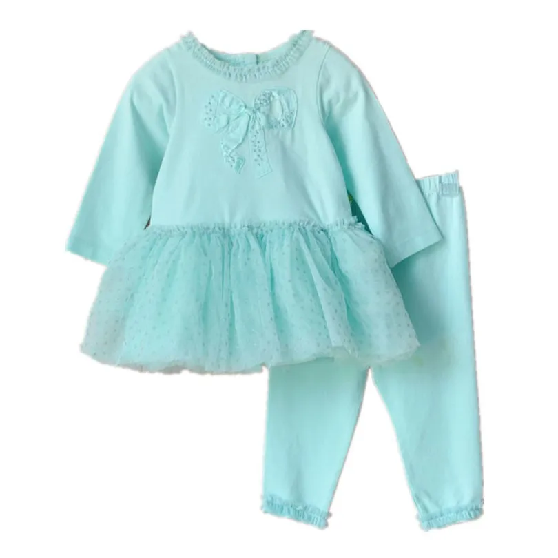 

Retail-baby girl clothes set newborn toddler cotton lace suit kids baby girls dress+leggings infant clothing set for girls blue
