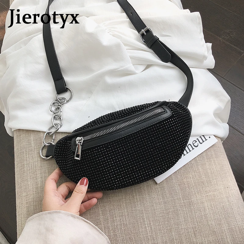 JIEROTYX Diamonds Women Belt Bag Phone Sexy Rhinestone Female Fanny Pack Waist Chest Bags Small Purse Good Quality Discount | Багаж и