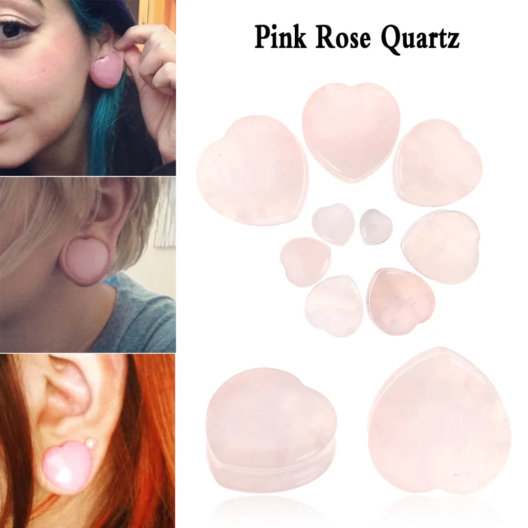 Pink Rose Quartz 1 пара, камень в форме сердца, ушной штекер, модный, телесный, тоннель, расширитель для ушей, носилки для женщин, femme bijoux, ювелирное изделие, ушной штекер, Shellhard - Окраска металла: Pink Rose Quartz