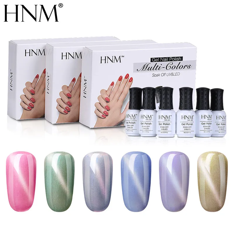 NO.1 HNM 6 шт./компл. недавно УФ-гель для ногтей солнцезащитные очки "кошачий глаз" в комплекте 8 мл голографический Гибридный Лаки Lucky лак штемпелюя картина покрытие для ногтей, полустойкое к комплект - Цвет: NO.1