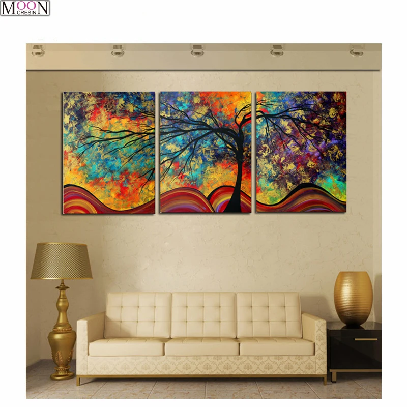 

5D DIY Diamond Painting Cross Stitch 3Pcs/Set Rich Trees Triptych Diamond Embroidery Square Full Drill Diamond Mosaic Decoration