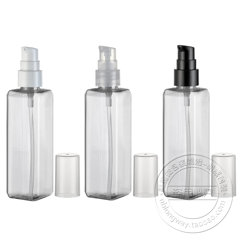 wholesale free shipping 100ml(50pc/lot) transparent  square shape empty plastic lotion bottles container
