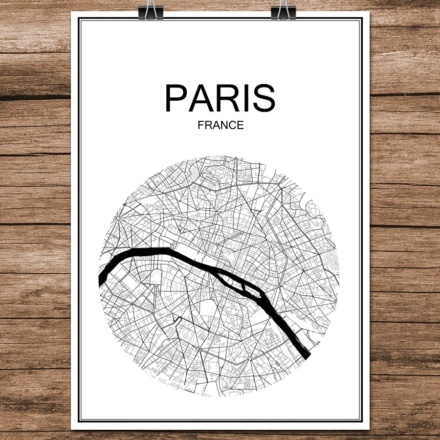 Абстрактная Карта Города мира Парижа Франции улица печатный плакат с покрытием