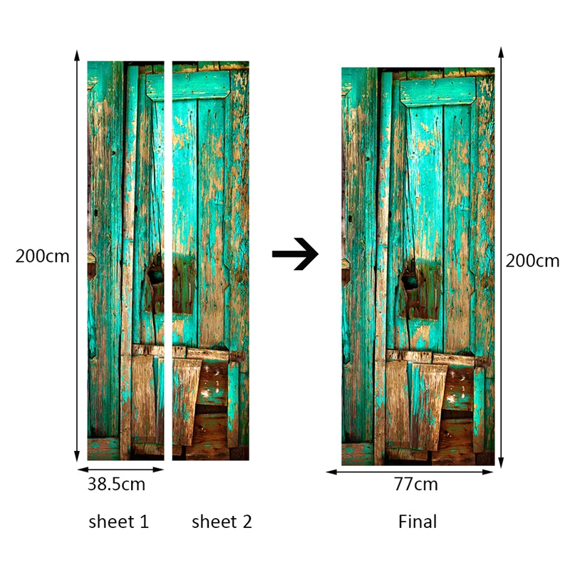 2 sheets/pcs Old Green Wooden Door Mural Poster DIY Waterproof Sticker Special Art Wall Paper for Office Bedroom Cafe Decor | Дом и сад