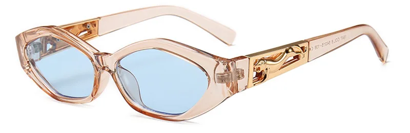 Champagne Blue SHAUNA Модные женские солнцезащитные очки "кошачий глаз" с металлическим украшением "прыгающий Гепард" - Цвет линз: Champagne Blue