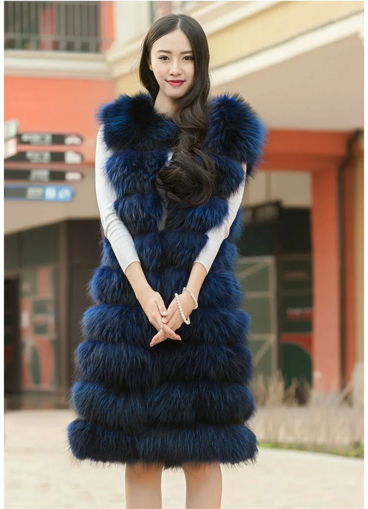 New Fashion Long Real Raccoon Fur Vest Sleeveless Real Fur Jacket Women's Natural Raccoon Fur Waistcoat Gilet enlarge