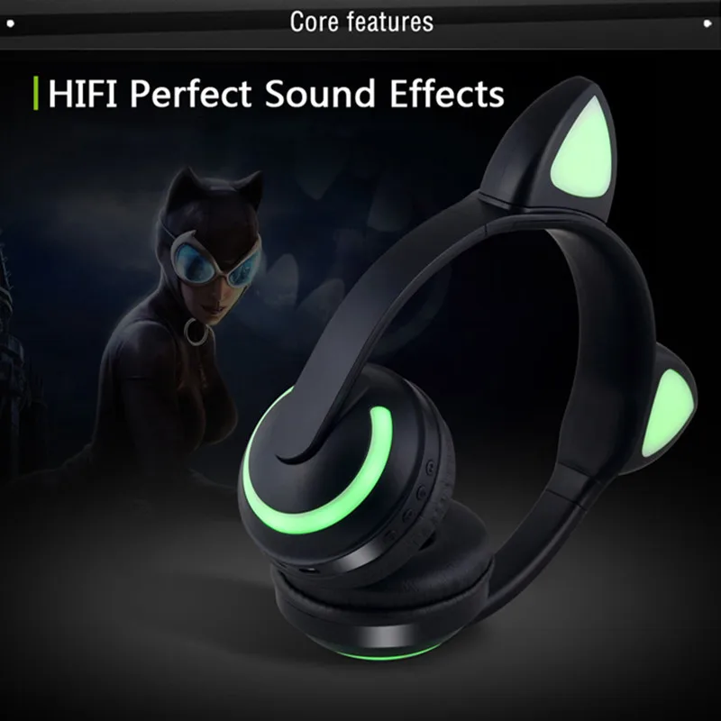 Jqaiq кошачьи наушники Bluetooth стерео мигающий светящийся Кот беспроводные игровая