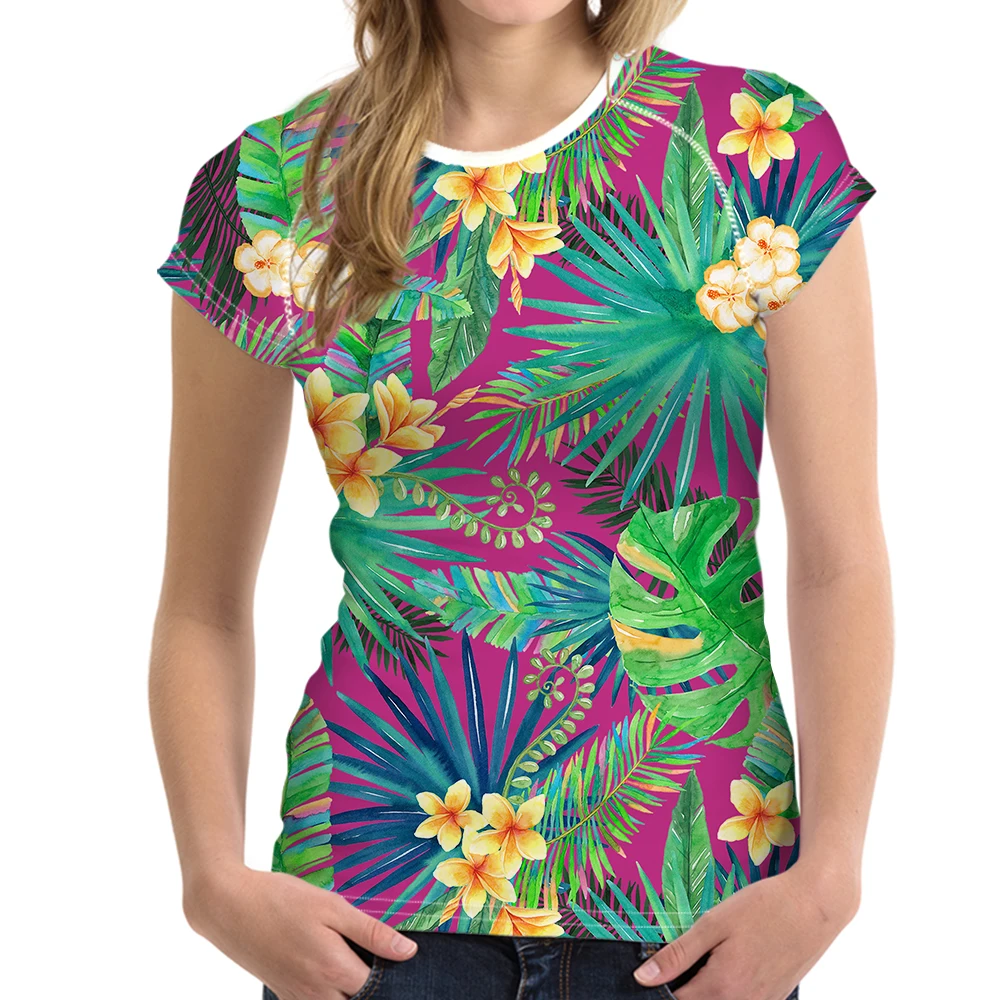 

NOISYDESIGNS Colorful Leaf Design Tshirt for Women Printing Artist Short Sleeve Comfy Femme Summer Pink T-shirt Ladies Top Tees
