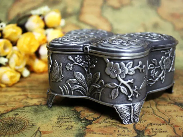 Бесплатная доставка-модная металлическая шкатулка для ювелирных изделий чехол