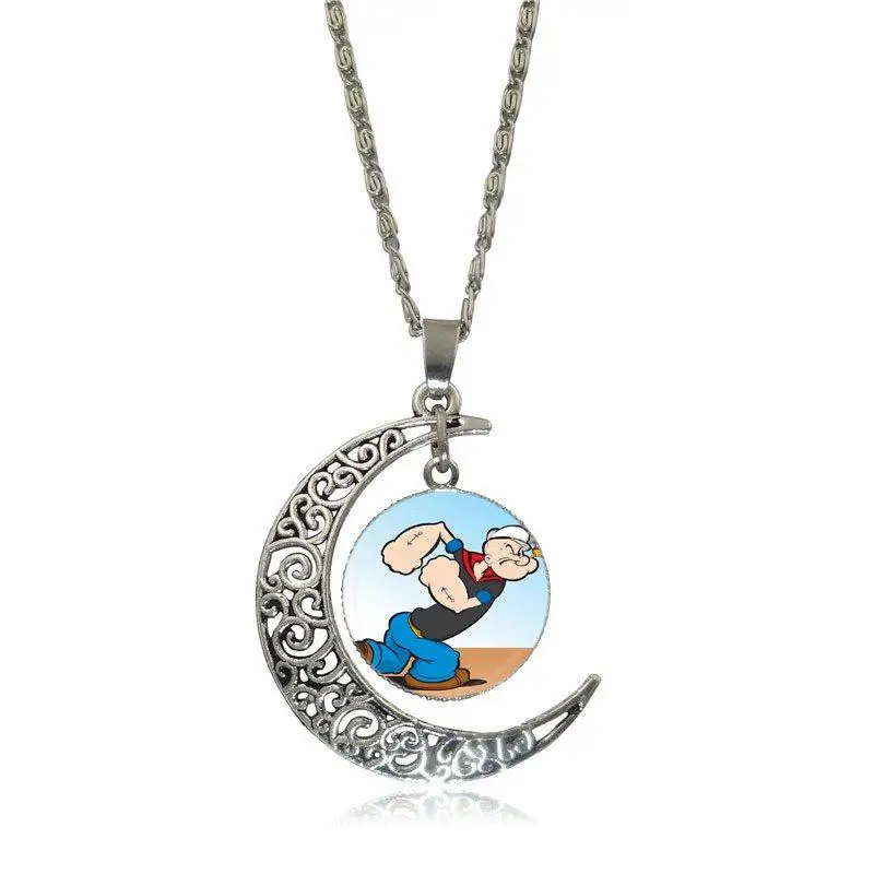 EJ Glaze For Men Women Party Gift Vintage Jewelry Silver Plated With Crescent Shaped Luminous Necklace Popeye | Украшения и